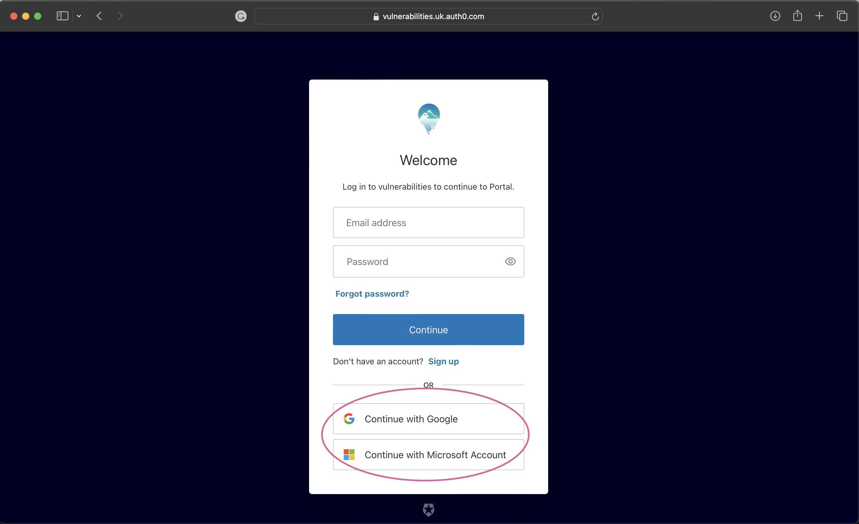 Vulnerabilities social login page